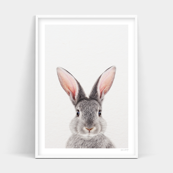 A Roger Rabbit Front print by Art Prints hangs in a white frame on a white wall.