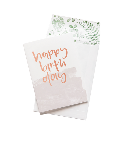 A brand new Happy Birthday greeting card from Emma Kate Co with the words happy birthday on it.
