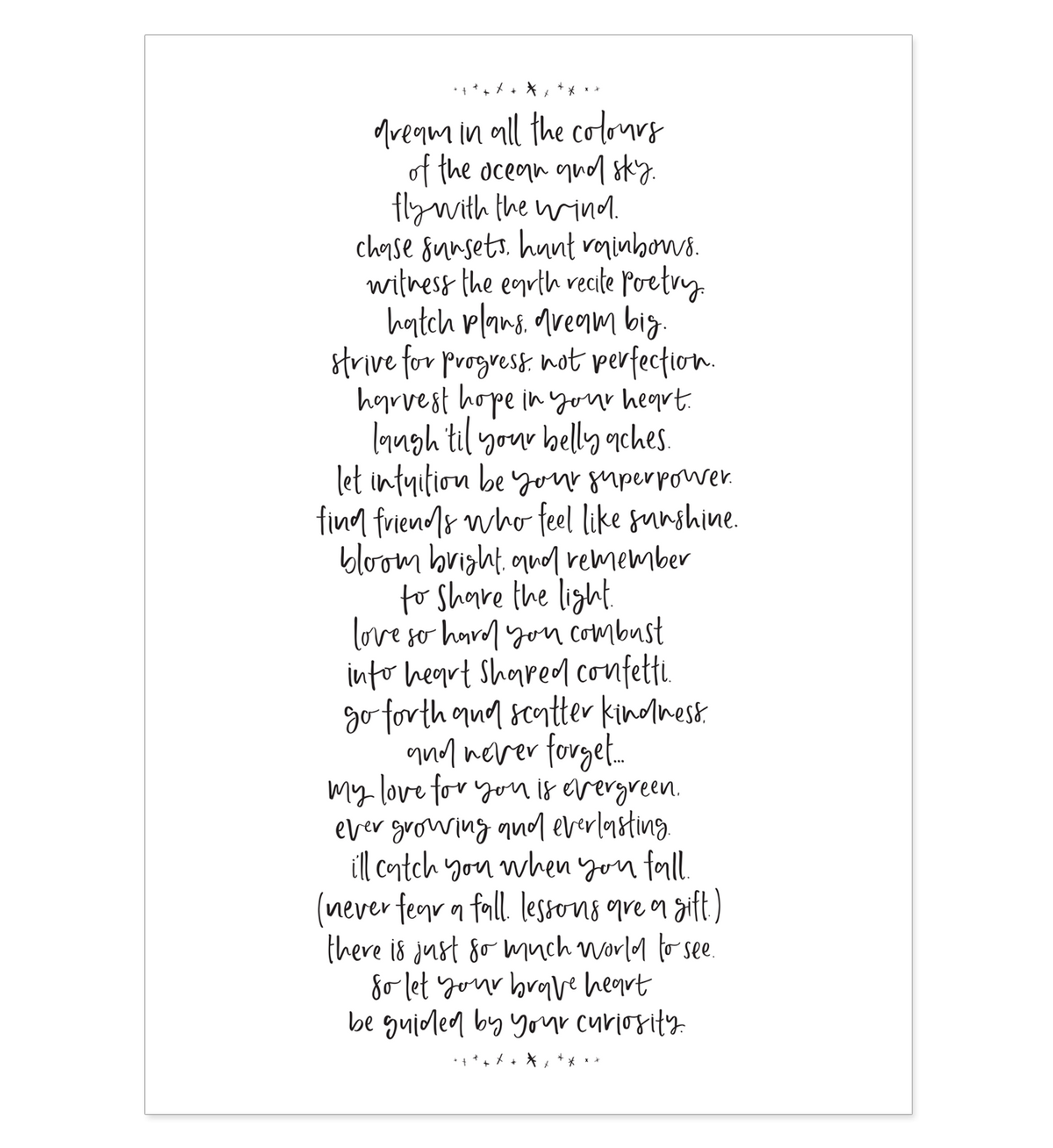 Emma Kate Co Dream In All The Colours A3 art print with rose foiled poem lettering