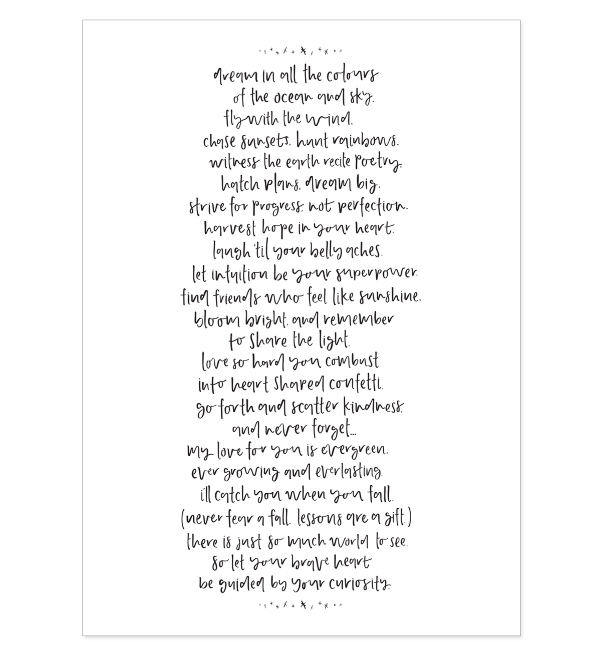 Emma Kate Co Dream In All The Colours A3 art print with rose foiled poem lettering