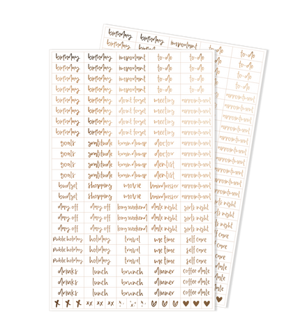 Emma Kate Co Word Stickers Essentials Set, champagne gold foil sheet