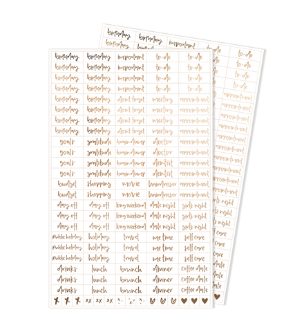 Emma Kate Co Word Stickers Essentials Set, champagne gold foil sheet