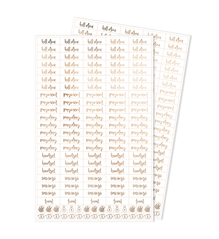 Emma Kate Co Budgeting Basics stickers, champagne gold foil sheet