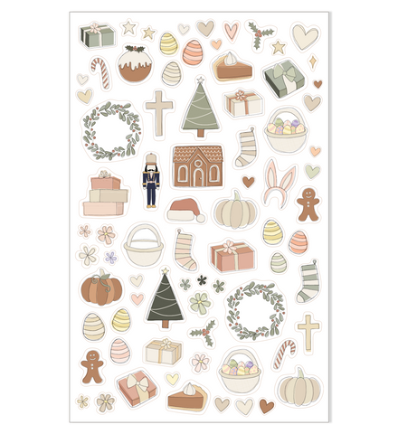 Illustrated Stickers Set | Celebrations + Holidays | 2 Sheets