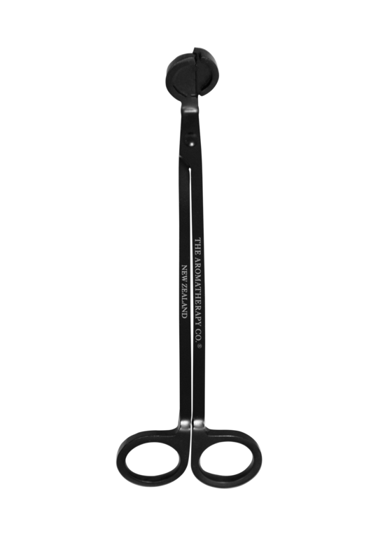 Black wick trimmer closed, shown upright with its two round finger loops at the base
