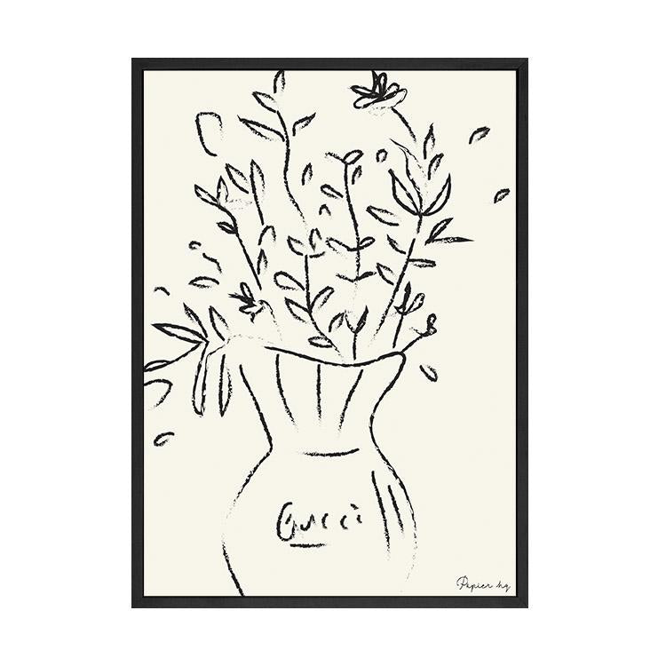 Flower sketch print in a black frame on white