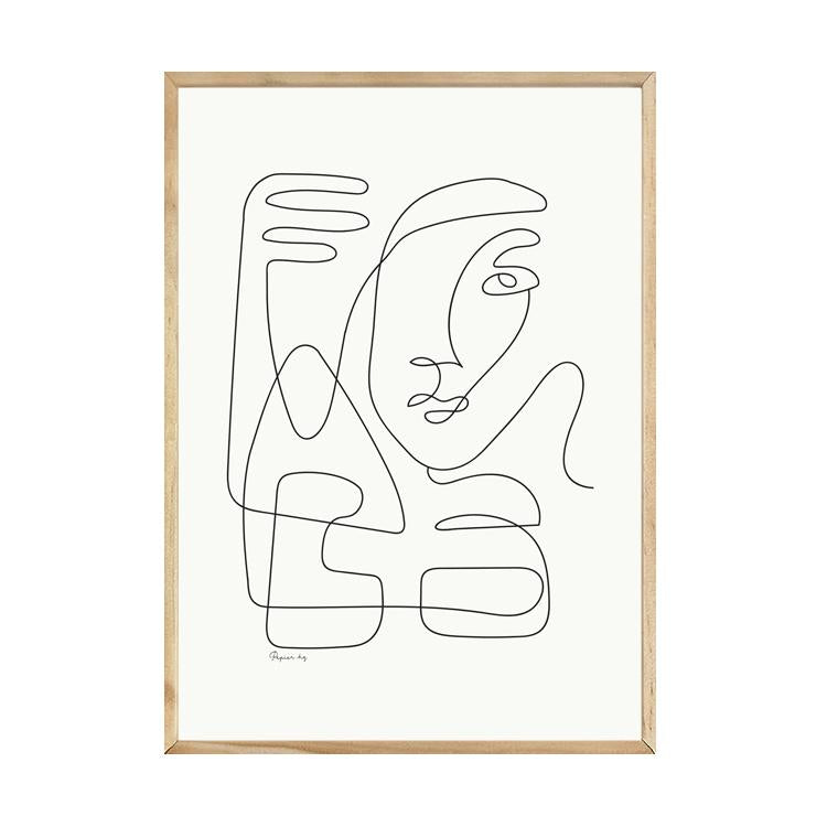 Abstract Faces print in a natural timber frame