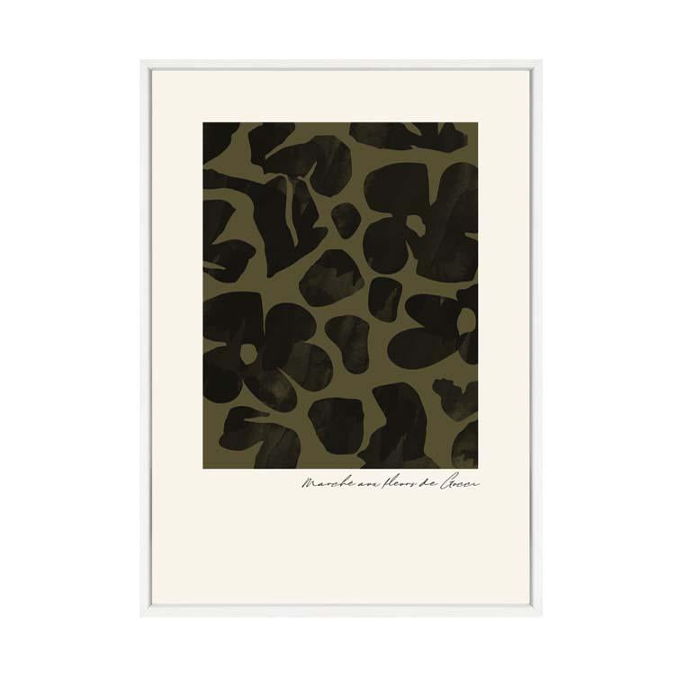Flower Market Khaki print in a white frame