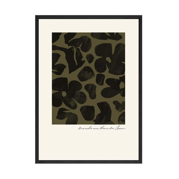 Flower Market Khaki print in a black frame, second view