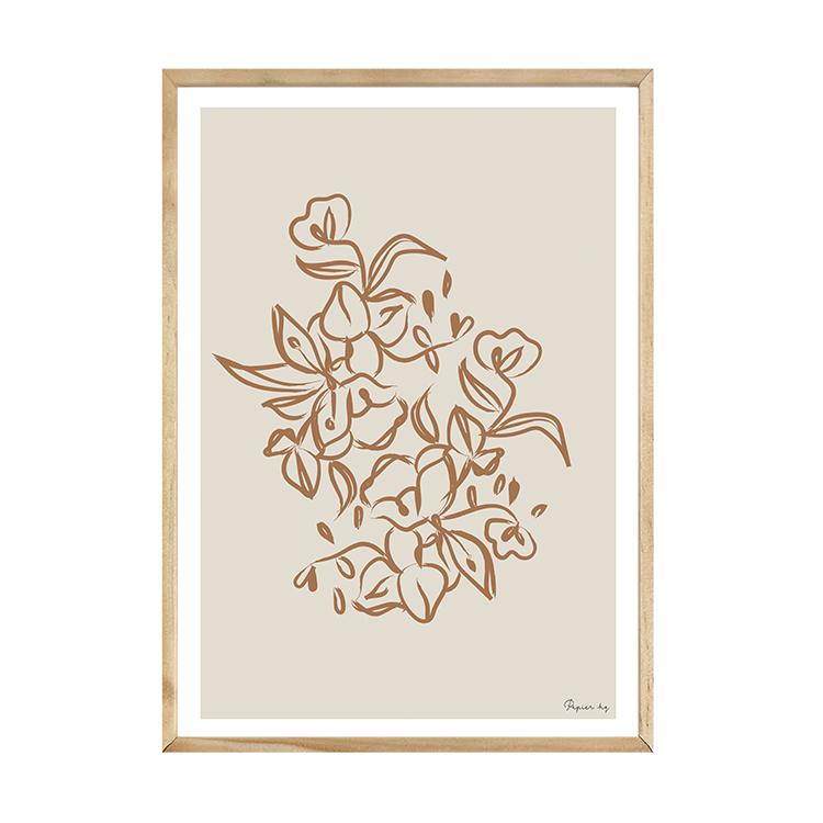 Painted Flower print in a natural timber frame, alternate view