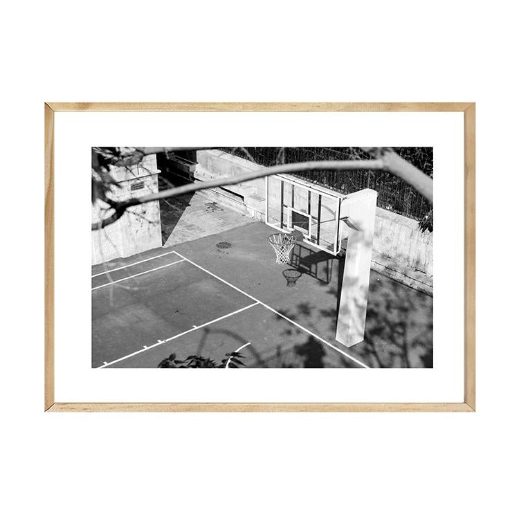 Basketball hoop print in an oak frame