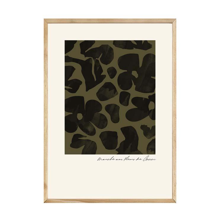 Flower Market Khaki print in a natural timber frame