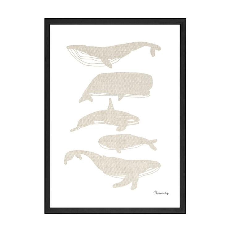 Whales print in a black frame, second view