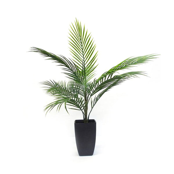 An Artificial Flora Potted Areca Palm 75cm in a black pot against a white background.