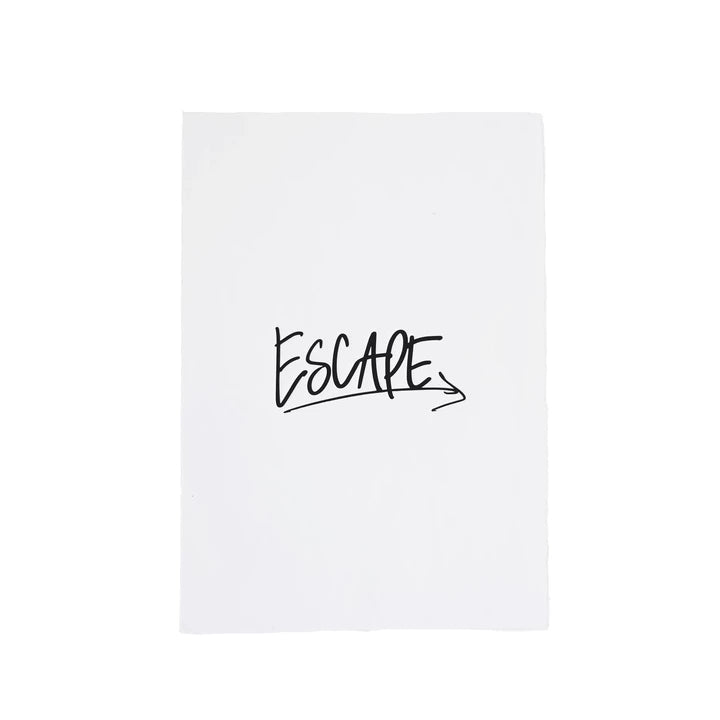 An eco-friendly AXEL & ASH Escape Print featuring the word "escape" on a white piece of paper.