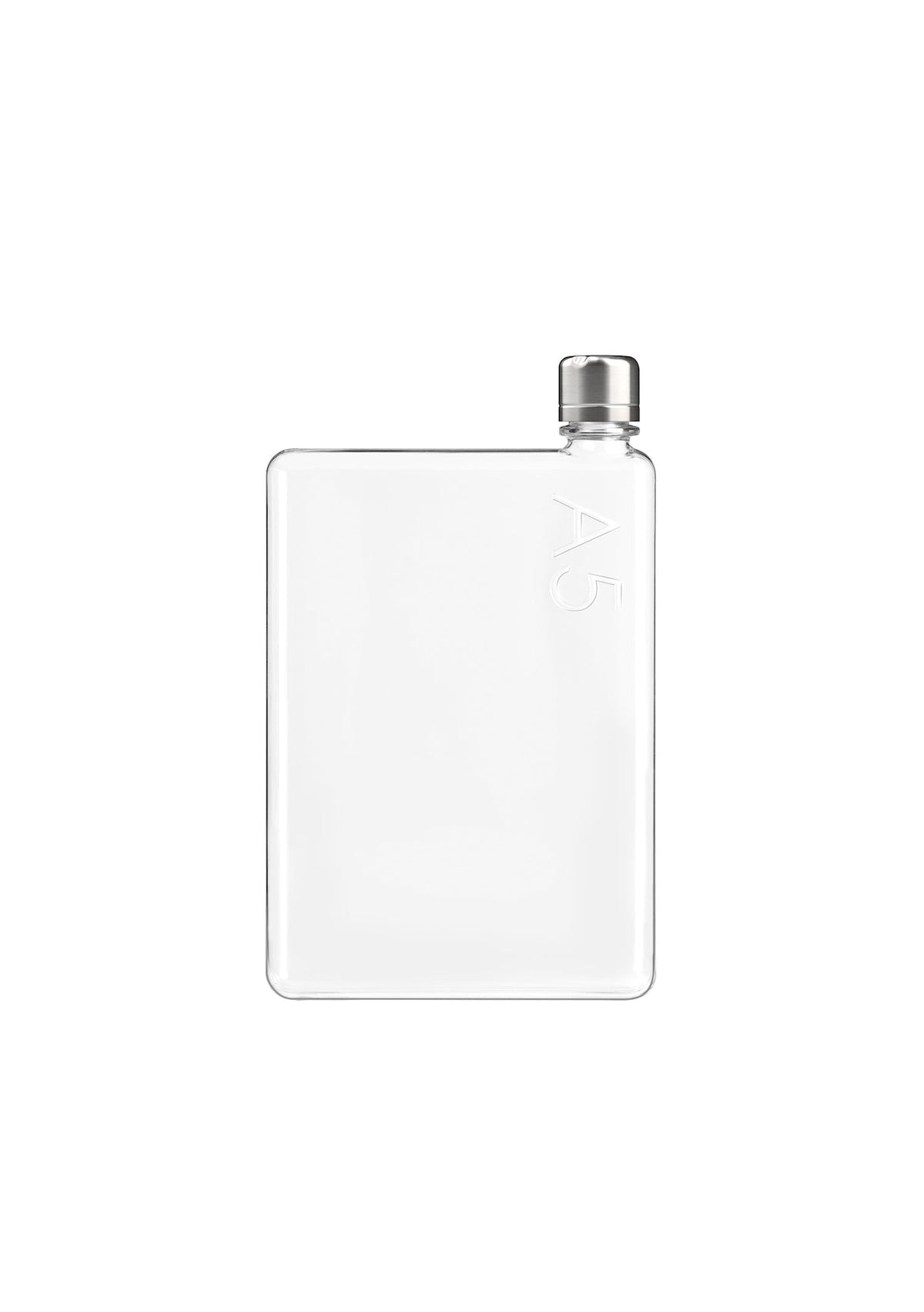 A clear A5 Memobottle, designed in A5 size, promoting daily water intake.