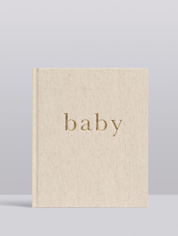 Write To Me First Year of You baby journal, front view on a grey background