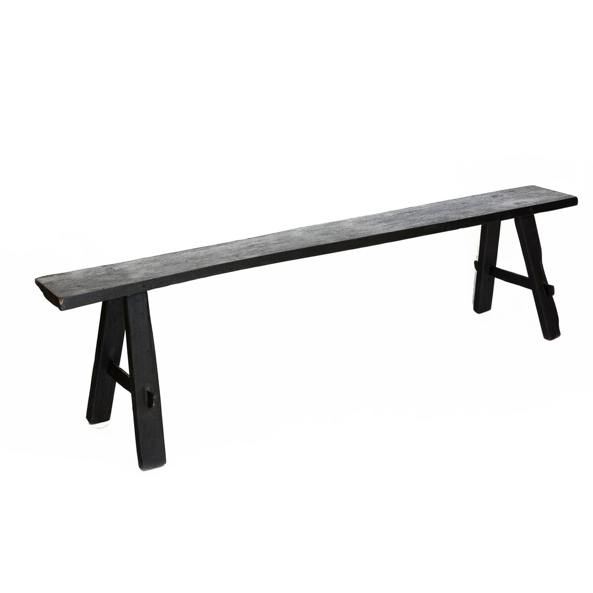Teak Long Bench Black styled at the foot of a bed