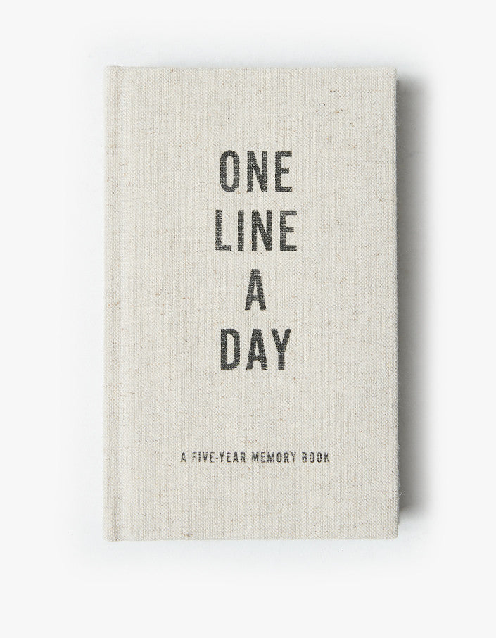 Canvas covered One Line a Day journal, titled on the cover as a five year memory book