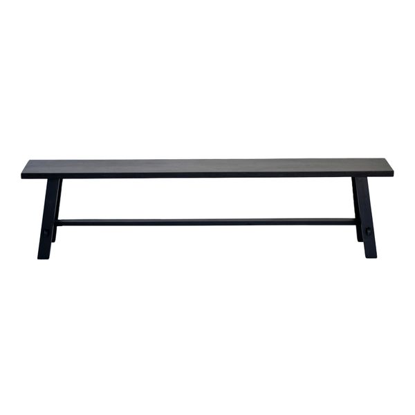 A TEAK BENCH LONG BLK made from repurposed teak wood on a white background, by Flux Home.