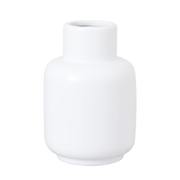 Flora ceramic vase in matte white, larger size, straight on against a plain background
