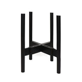 A Adjustable Bamboo Planter Stand - Black / Natural by Flux Home with two adjustable legs on a white background.