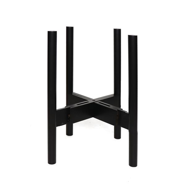 A Adjustable Bamboo Planter Stand - Black / Natural by Flux Home with two adjustable legs on a white background.
