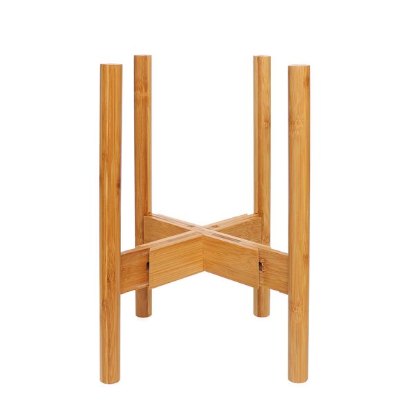 A small Flux Home Adjustable Bamboo Planter Stand - Black / Natural with two legs, ideal for pot plants.