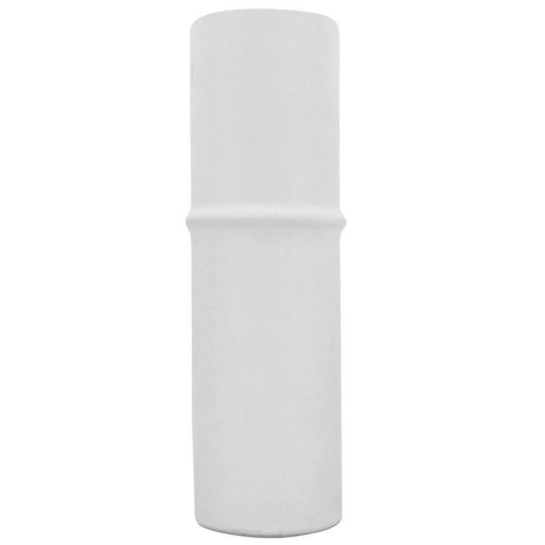 White ceramic bamboo vase in the narrow mid size, plain background, showing the matte glaze