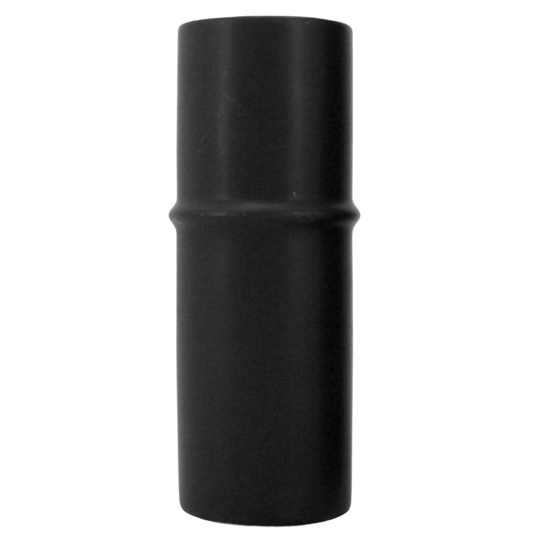 Matte black ceramic bamboo vase in the tall size, plain background, ridge across the middle