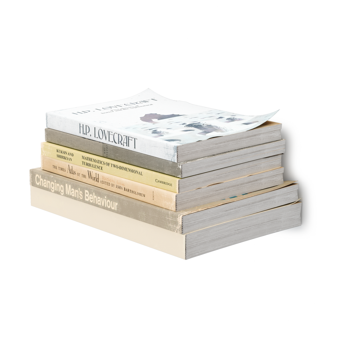 Stack of books on an Umbra Conceal shelf, the silver bracket hidden underneath