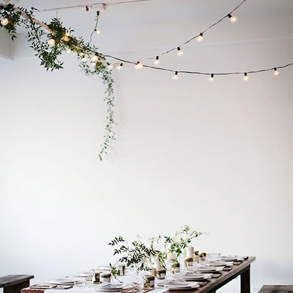 Weatherproof festoon string lights with E27 socket, close detail