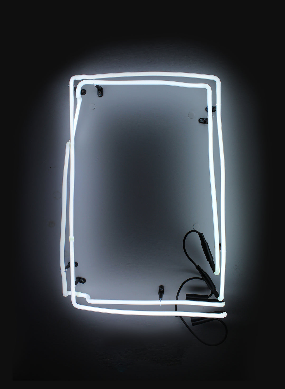 Frame wall neon, a lit white rectangle outline against a dark wall