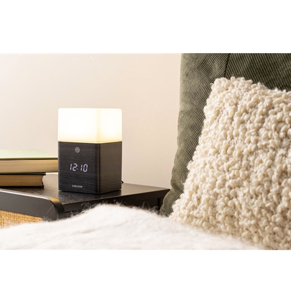 Karlsson Frost Light Alarm Clock in wood, front view