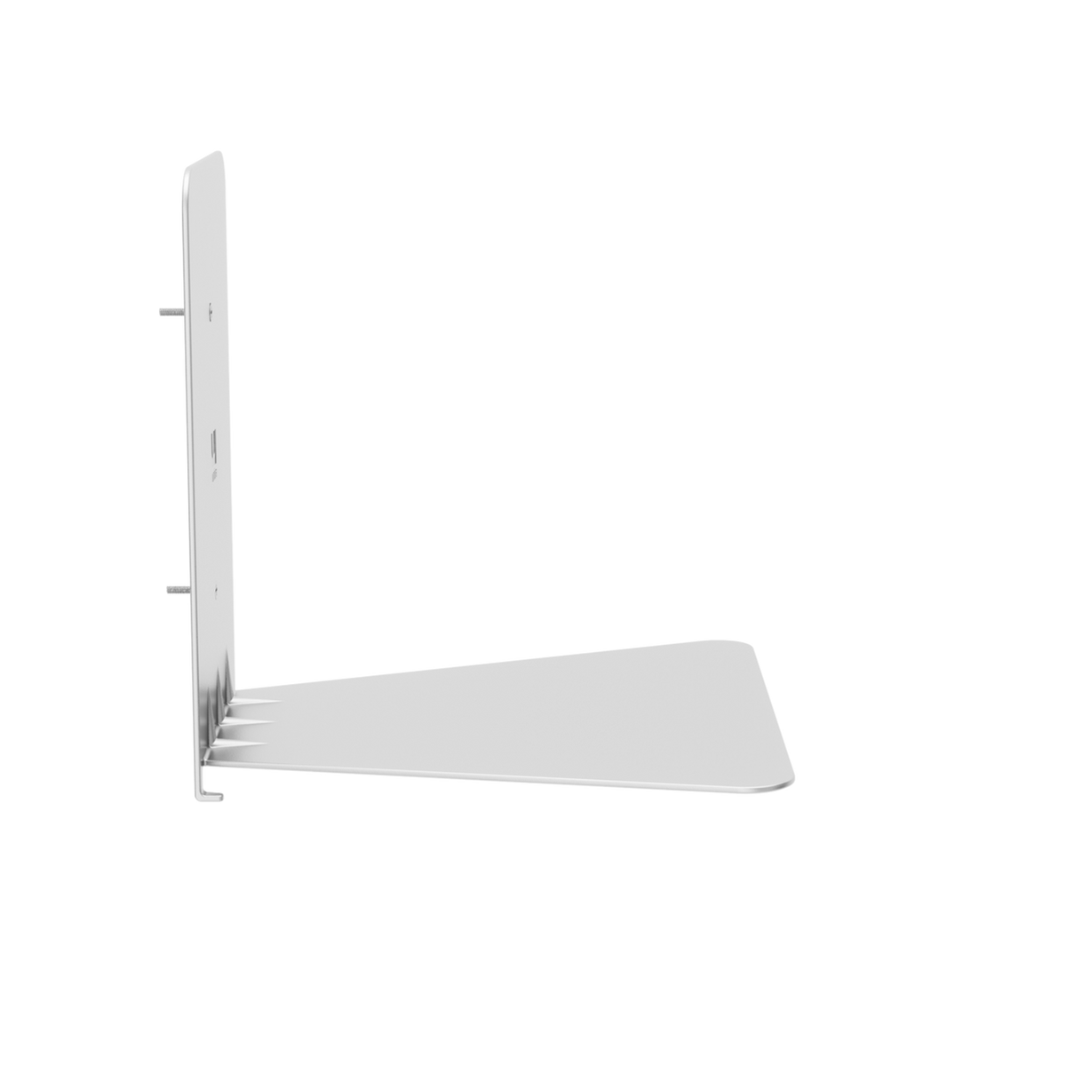 Side view of a silver Conceal bracket, showing its L-shaped base
