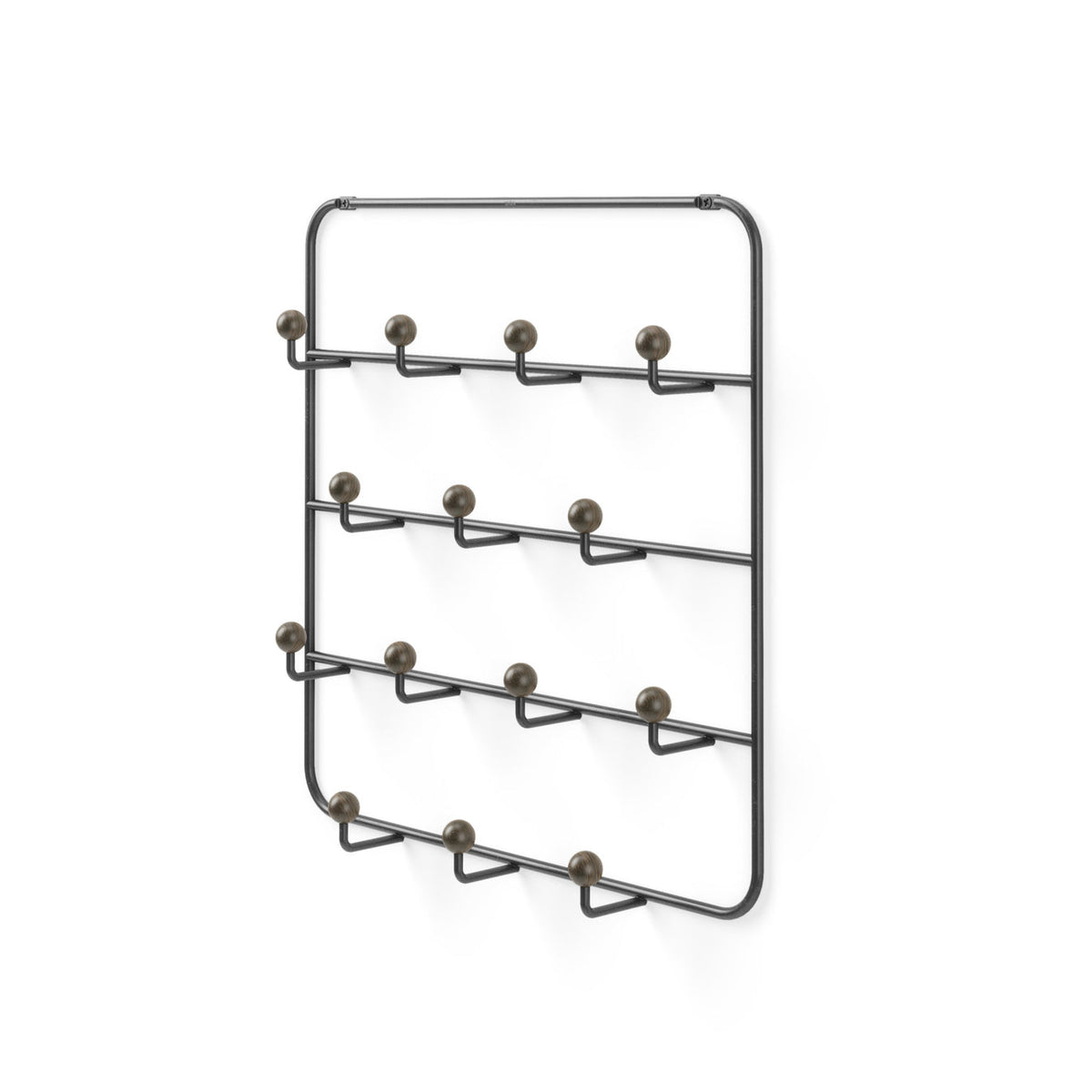 Umbra Estique over the door organiser in black at an angle, showing the hook depth