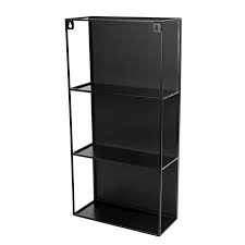 Umbra Cubiko mirror and storage unit in black, slim three shelf frame