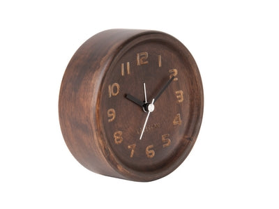A Karlsson Alarm Clock Dark Wood with an innovative design and silent movement on a white background.