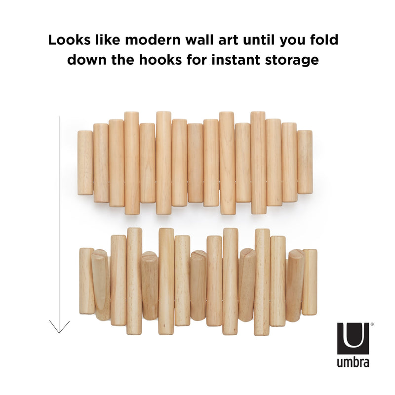 A set of PICKET RAIL FIVE HOOKS from the Umbra range. These picket hooks feature a fold-down design for instant storage and can be used as wall art.
