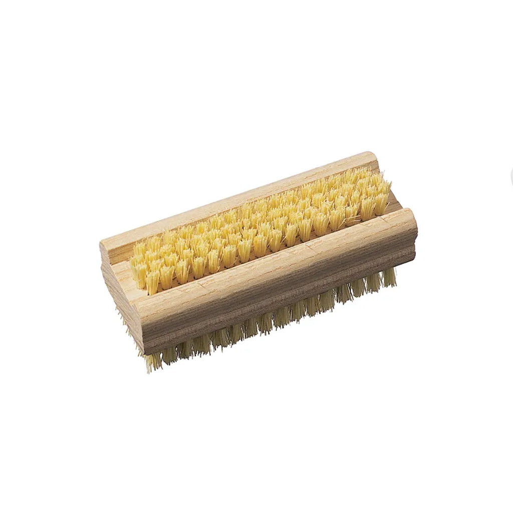 Beechwood nail brush with natural Tampico bristles on both sides, on white