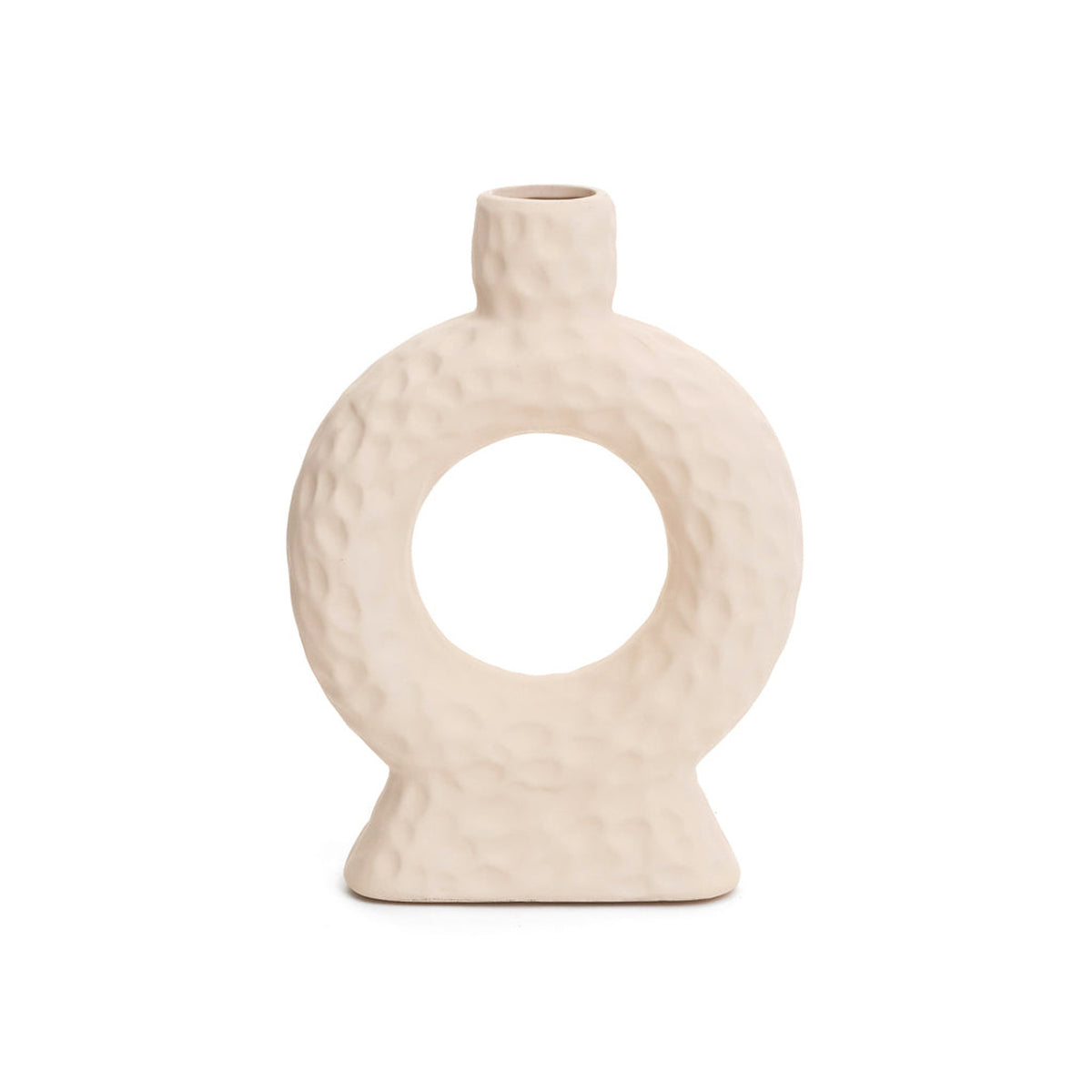 Naples Loop Ceramic Vase in nude, single ring form with small neck, on white