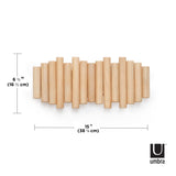 A set of Picket Rail Five Hooks by Umbra, with measurements, perfect for wall art and home decor.