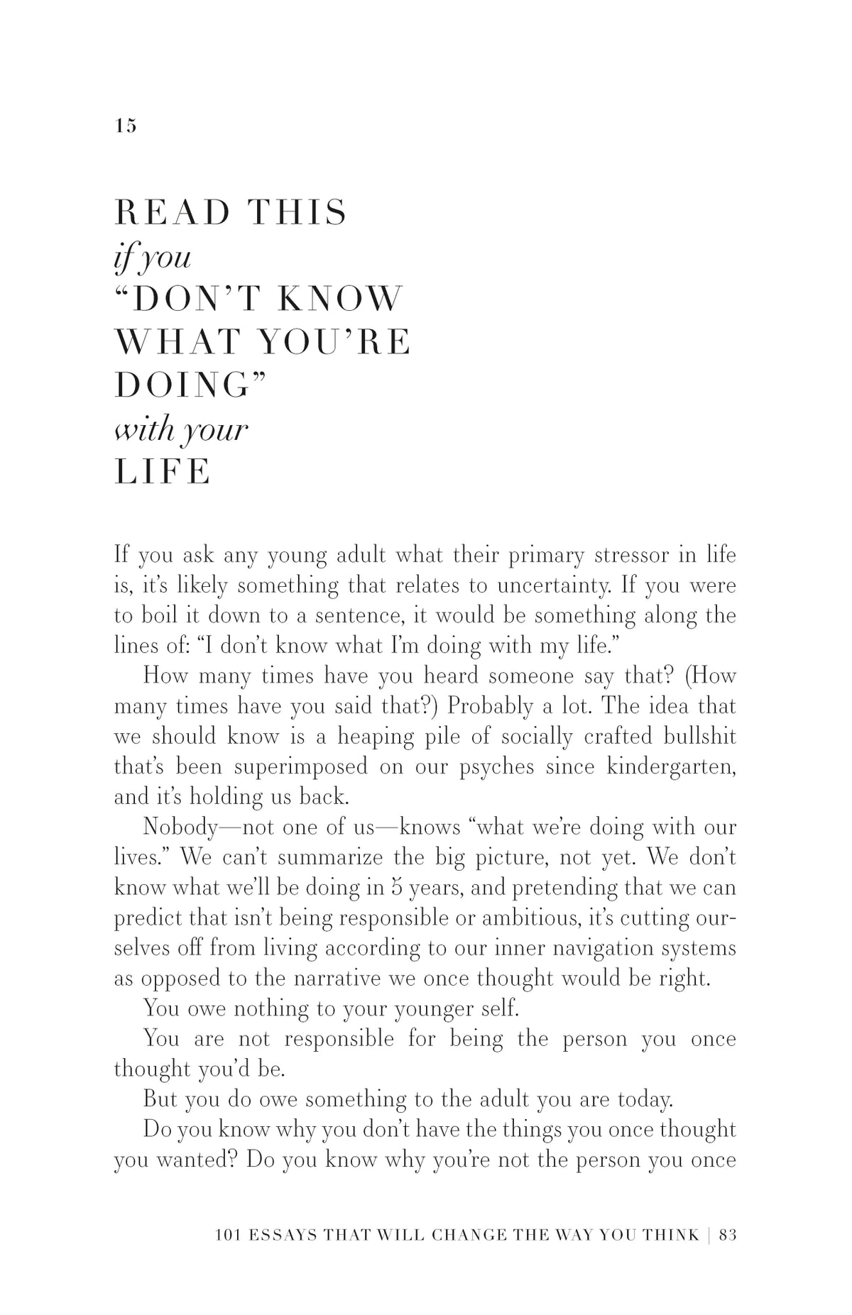 Interior page of 101 Essays headed with an essay title about not knowing what you are doing