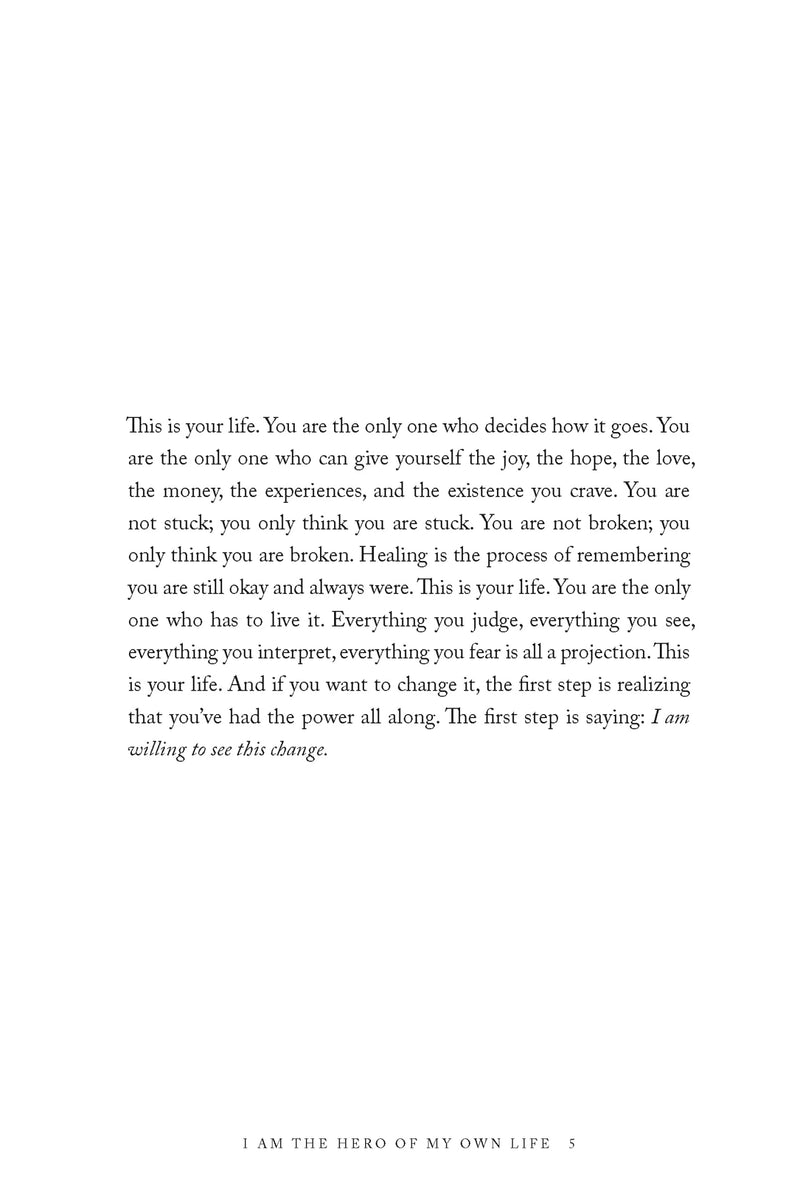 A black and white page with a quote on it from "I Am The Hero Of My Own Life" by Brianna Wiest, published by Thought Catalog that helps envision your ideal life.