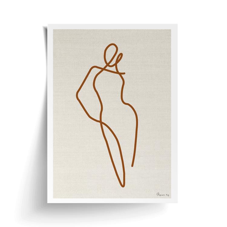 Homebodii Linen print unframed, a rust line drawing of a figure on cream