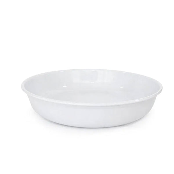A Dishy enamel serving bowl white 30cm on a white background.