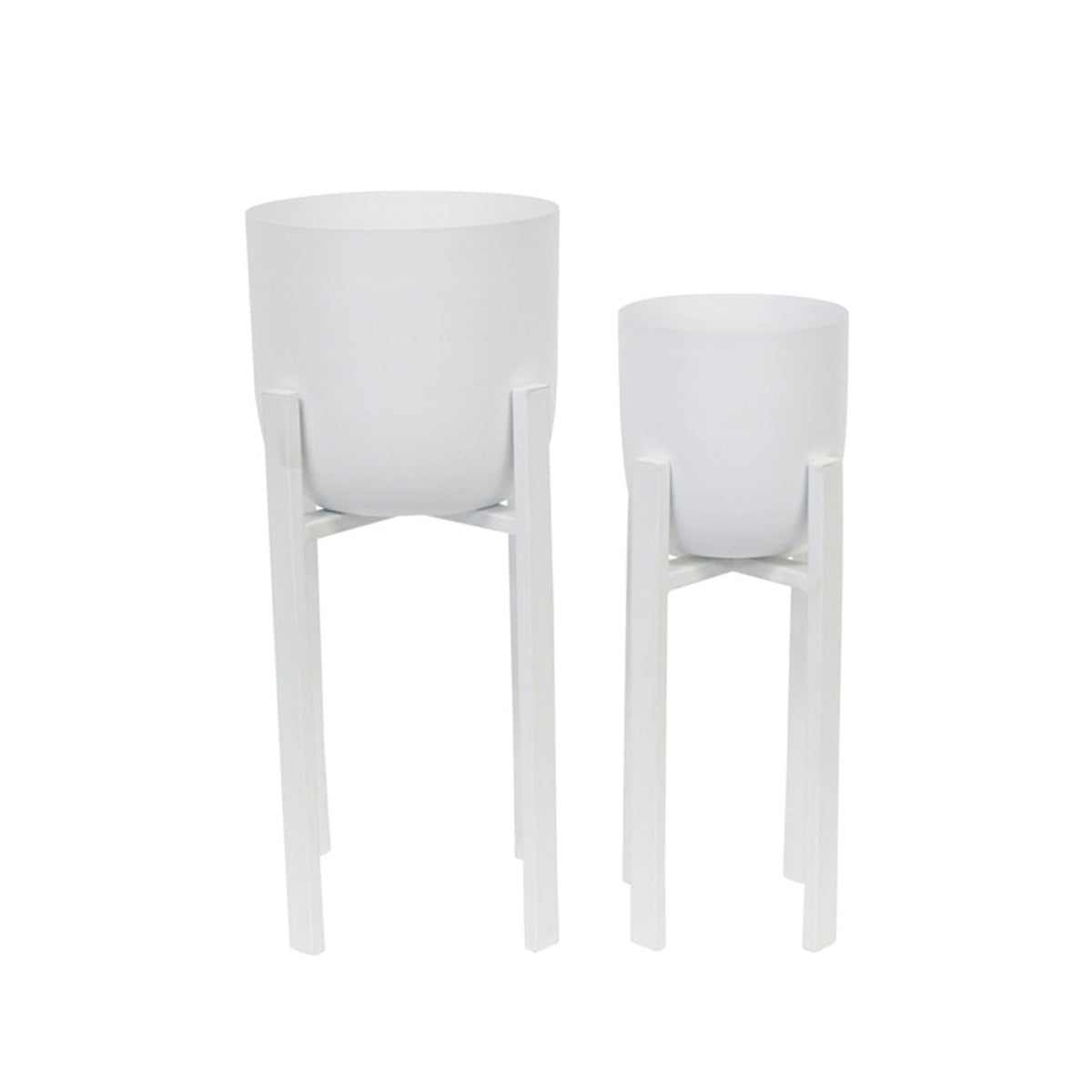 Sloane planters on stands in white, set of two sizes, on white