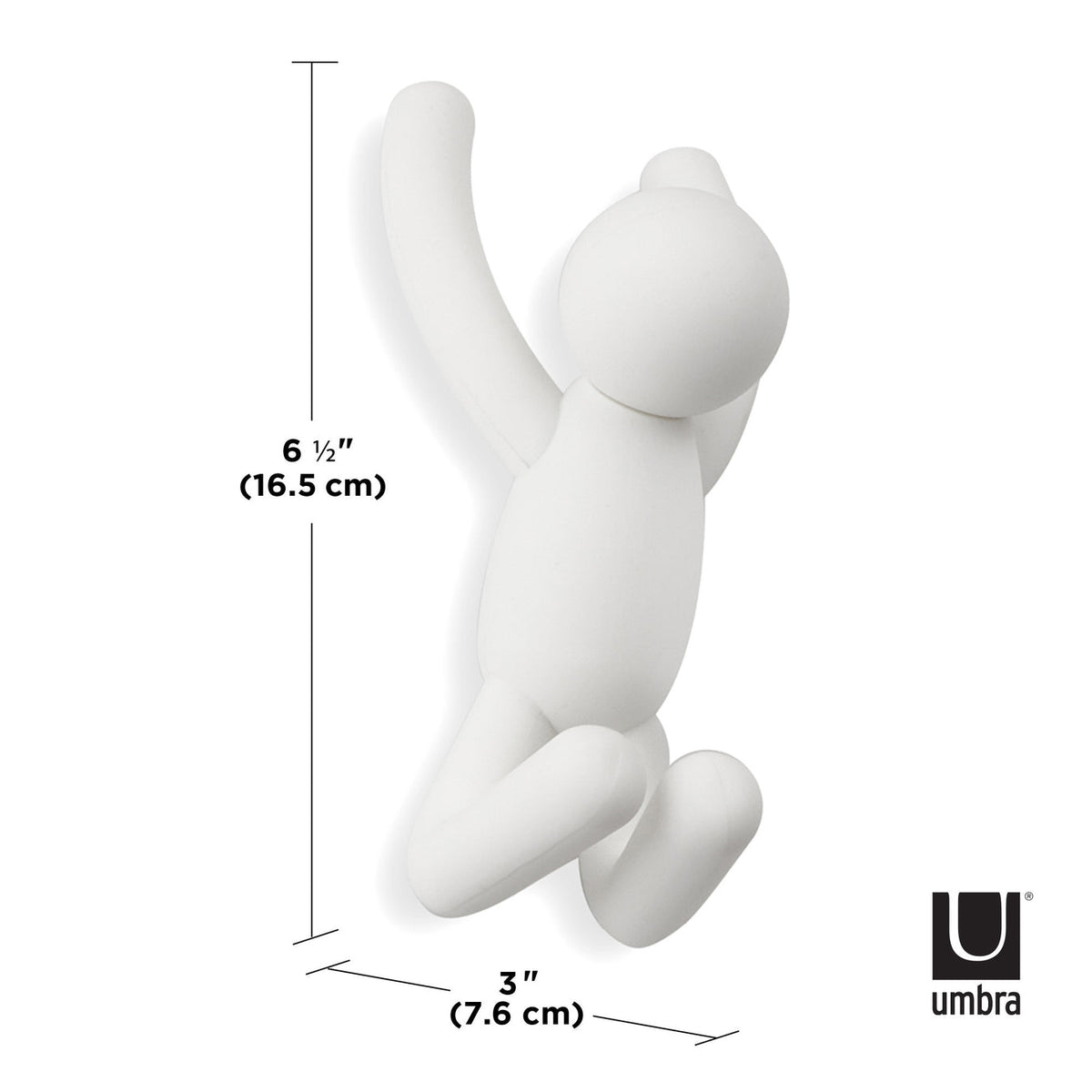 Umbra Buddy hook dimensions, each figure 7.6cm wide and 16.5cm high