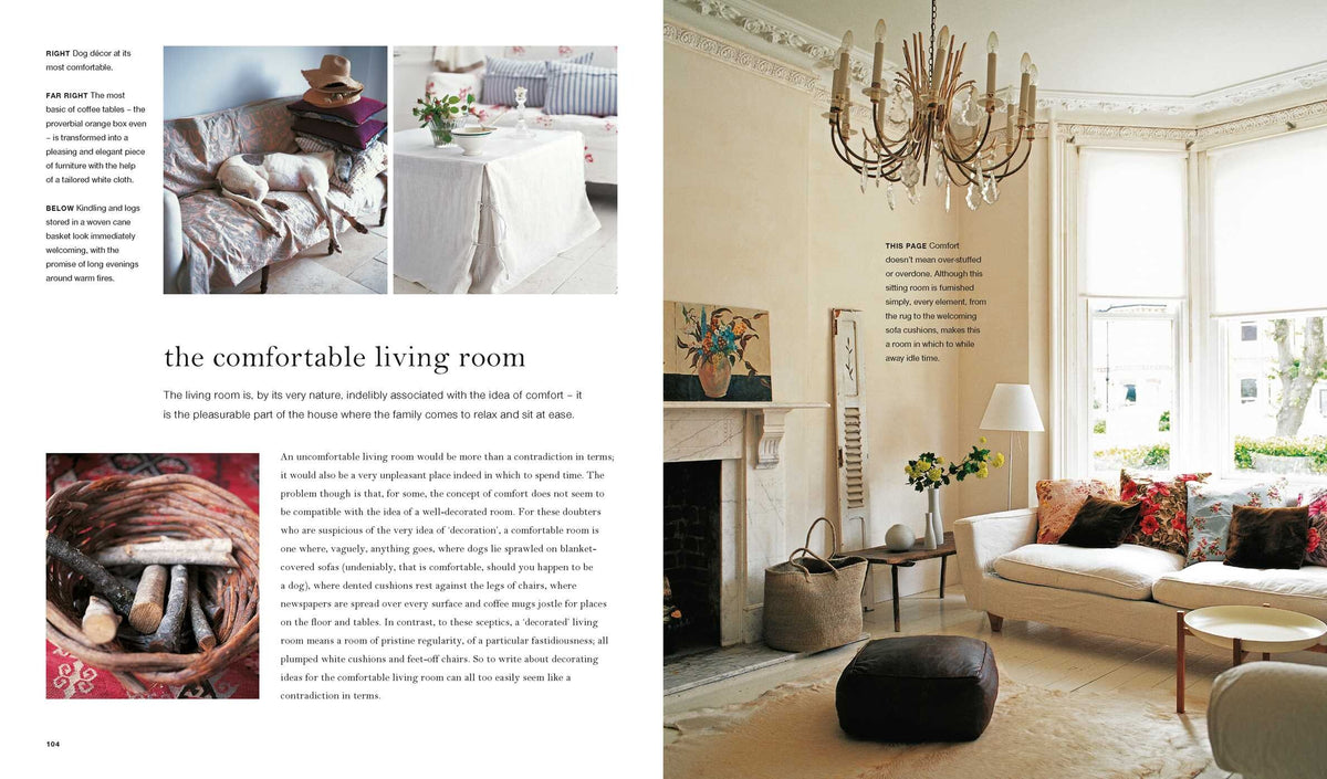 The Comforts of Home page spread showing a living room
