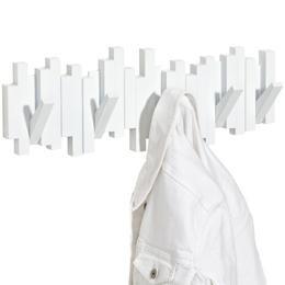 White Umbra Sticks multi hook rack holding a white jacket